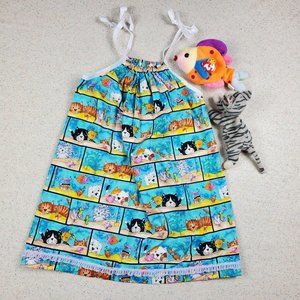 Handmade Kitty Fish Printed Dress 5t/6